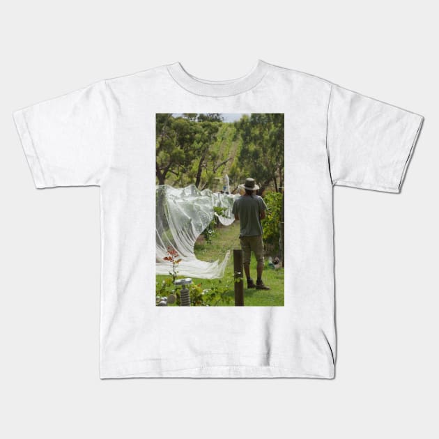Nets on in the Vineyard - Magpie Springs - Adelaide Hills Wine Region - Fleurieu Peninsula - Winery Kids T-Shirt by MagpieSprings